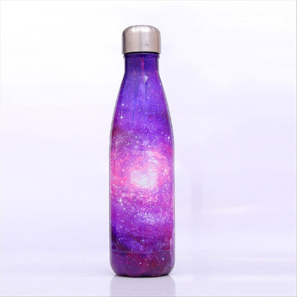 Starry Sky Pattern Thermal Cup Vacuum Flask Heat Water Bottle Portable Stainless Steel Sports Kettle, Capacity:500ml(Purple)-garmade.com