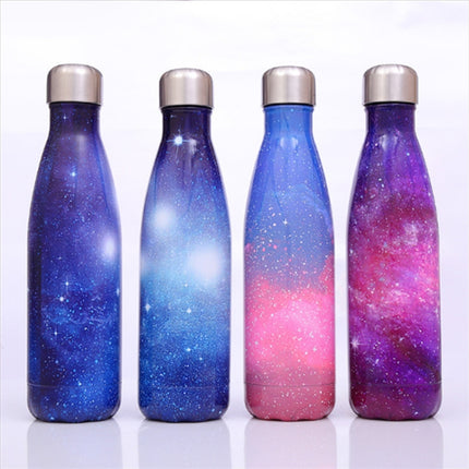 Starry Sky Pattern Thermal Cup Vacuum Flask Heat Water Bottle Portable Stainless Steel Sports Kettle, Capacity:500ml(Purple)-garmade.com
