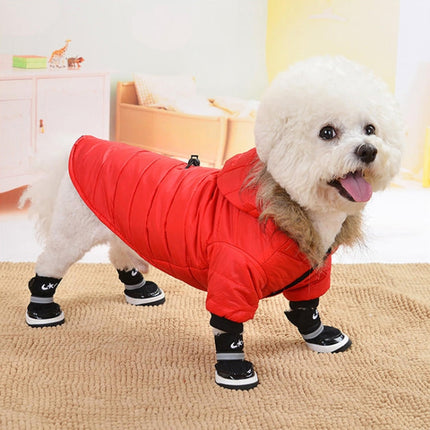 Pet Dog Coat Winter Warm Small Dog Clothes For Chihuahua Soft Fur Hood Puppy Jacket Clothing for Chihuahua Small Large Dogs, Size:L(Red)-garmade.com