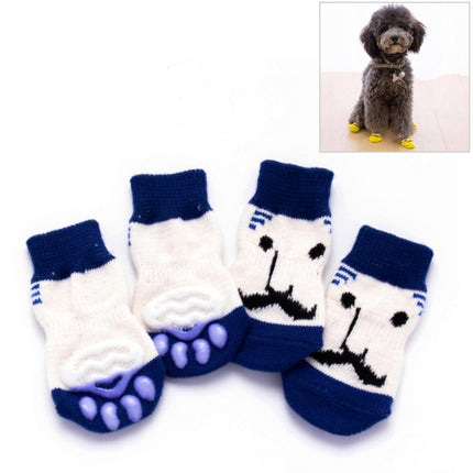 2 Pairs Cute Puppy Dogs Pet Knitted Anti-slip Socks, Size:S (Blue Beard)-garmade.com