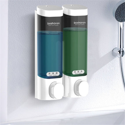 Bosharon Shampoo Shower Gel Box Household Hand Sanitizer Box Bathroom Wall-mounted Punch-free Double-head Soap Dispenser, Style:Double Grid(White)-garmade.com