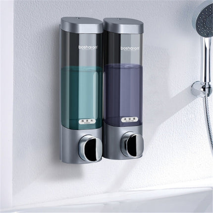 Bosharon Shampoo Shower Gel Box Household Hand Sanitizer Box Bathroom Wall-mounted Punch-free Double-head Soap Dispenser, Style:Double Grid(Silver Gray)-garmade.com
