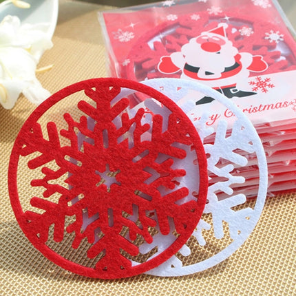 10 PCS Merry Christmas Decorations Snowflakes Cup Pad Non-woven Fabric Dinner Party Dish Tray Coffee Pads(Red)-garmade.com