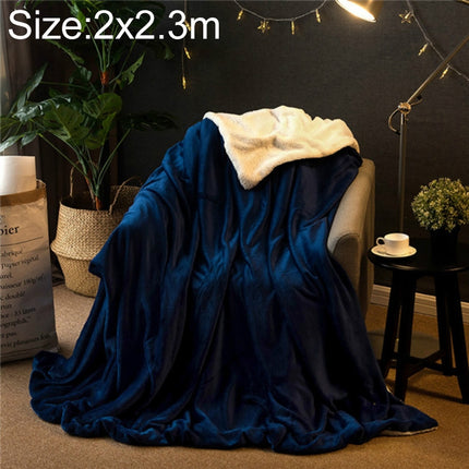 Winter Sofa Blanket Double Thick Cashmere Coral Fleece Ofice Nap Blanket, Size:2x2.3m(Navy Blue)-garmade.com