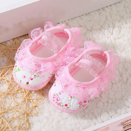 Baby Lace Bow Soft Bottom Shoes, Size:13(Lace Pink)-garmade.com