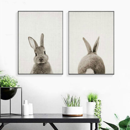 Rabbit Before and After the Computer Printing Decorative Painting Frameless Core, Size:20x25cm(Grey Rabbit Front)-garmade.com