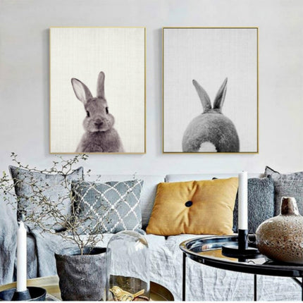 Rabbit Before and After the Computer Printing Decorative Painting Frameless Core, Size:30x40cm(Grey Rabbit Front)-garmade.com