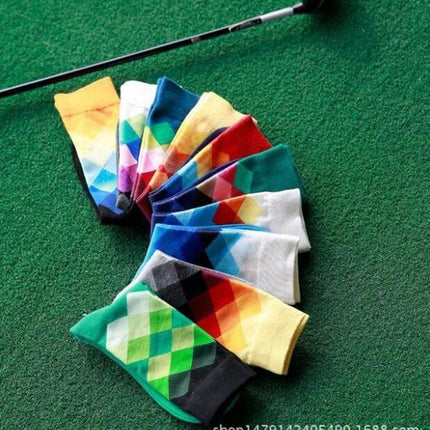 Colored Diamond Plaid Tube Gradient Sports Socks, Size:Large Size(04)-garmade.com