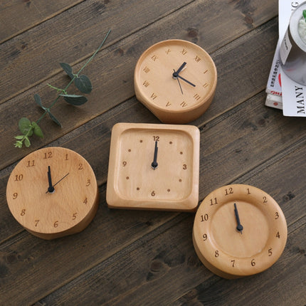 Simple Home Study Solid Wood Decorative Bedside Beech Alarm Clock(Round Borderless Numbers)-garmade.com