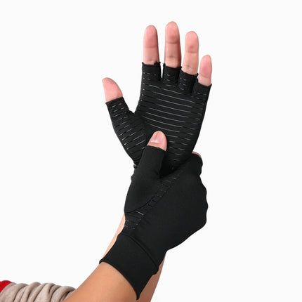 Black Fiber A Pair Sports Breathable Health Care Half Finger Gloves Rehabilitation Training Arthritis Pressure Gloves, Size:S-garmade.com