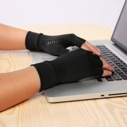 Black Fiber A Pair Sports Breathable Health Care Half Finger Gloves Rehabilitation Training Arthritis Pressure Gloves, Size:L-garmade.com