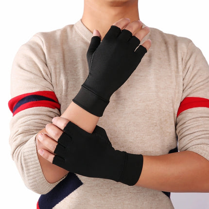 Black Fiber A Pair Sports Breathable Health Care Half Finger Gloves Rehabilitation Training Arthritis Pressure Gloves, Size:L-garmade.com