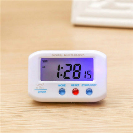 Portable Pocket Sized Digital Electronic Travel Alarm Clock Automotive Electronic Luminous Stopwatch LCD Clock(White)-garmade.com
