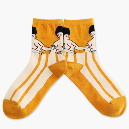 Cartoon Abstract Pattern Casual Creative Tube Socks, Size:One Size(Yellow Bottom Fat Woman)-garmade.com
