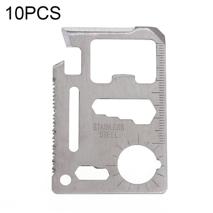 10 PCS 11 in 1 Outdoor Portable Multi-function Stainless Steel Hollow Tool Card Cutter with Leather Case, Size: 6.9 x 4.5cm(Silver)-garmade.com
