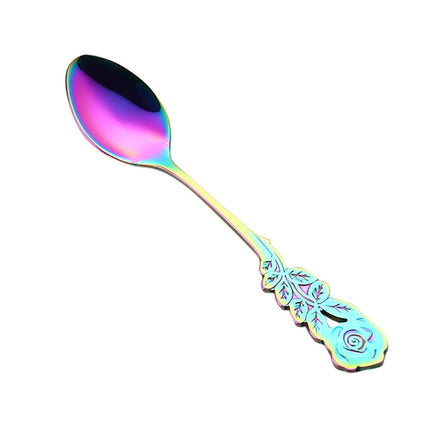 Small Mini Stainless Steel Rose Flower Coffee Spoon Strring Spoon Teaspoon Tea Spoon Dessert Spoon Long Handle Tableware(Multicolor)-garmade.com