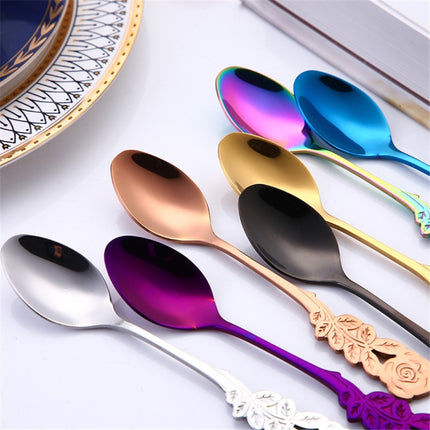 Small Mini Stainless Steel Rose Flower Coffee Spoon Strring Spoon Teaspoon Tea Spoon Dessert Spoon Long Handle Tableware(Multicolor)-garmade.com