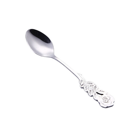 Small Mini Stainless Steel Rose Flower Coffee Spoon Strring Spoon Teaspoon Tea Spoon Dessert Spoon Long Handle Tableware(Silver)-garmade.com