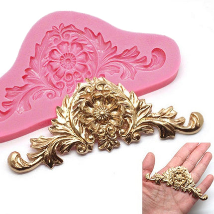 2 PCS Vintage Embossed Fondant Silicone Mold Court Lace Flower Vine DOY Baking Cake Tool(Pink)-garmade.com