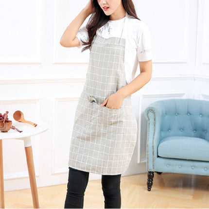 Simple Grid Thick Cotton Kitchen Baking Home Waterproof Apron, Size:L(White Checkered)-garmade.com