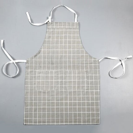 Simple Grid Thick Cotton Kitchen Baking Home Waterproof Apron, Size:L(Gray Checkered)-garmade.com