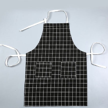 Simple Grid Thick Cotton Kitchen Baking Home Waterproof Apron, Size:L(Black Checkered)-garmade.com