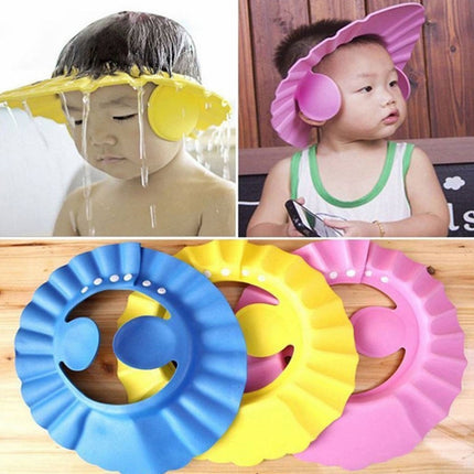 5 PCS Safe Baby Shower Cap Kids Bath Visor Hat Adjustable Baby Shower Cap Protect Eyes Hair Wash Shield for Children Waterproof Cap Yellow+earflaps-garmade.com