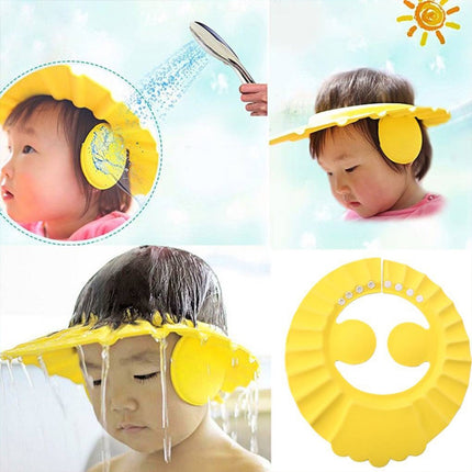 5 PCS Safe Baby Shower Cap Kids Bath Visor Hat Adjustable Baby Shower Cap Protect Eyes Hair Wash Shield for Children Waterproof Cap Yellow+wave-garmade.com