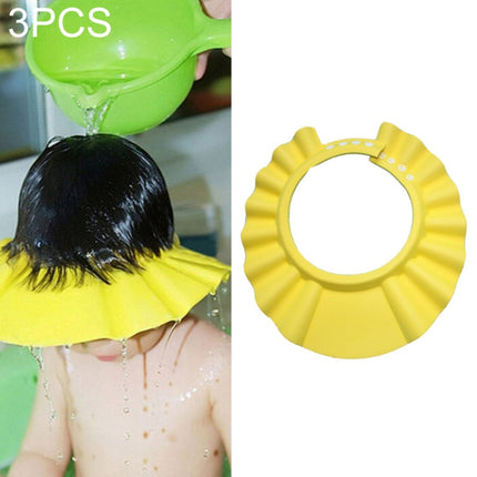 5 PCS Safe Baby Shower Cap Kids Bath Visor Hat Adjustable Baby Shower Cap Protect Eyes Hair Wash Shield for Children Waterproof Cap Yellow+Round-garmade.com