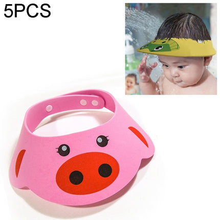 5 PCS Baby Kids Cap Shower Cap Baby Bath Cap Shower Hat Bath Visor Kids Bath Wash Hair Shield Hat(Pink Pig)-garmade.com