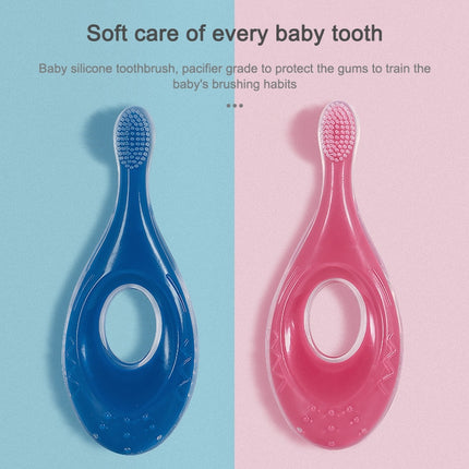 2-in-1 Baby Silicone Toothbrush Creative Baby Soft Hair Short Handle Short Neck Protector(Blue)-garmade.com