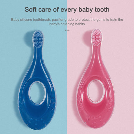 2-in-1 Baby Silicone Toothbrush Creative Baby Soft Hair Short Handle Short Neck Protector(Rose Red)-garmade.com