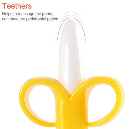 3 PCS Baby Silicone Training Toothbrush Banana Shape Safe Toddle Teether Chew Toys Teething Ring Gift for Infant Baby Chewing(Yellow-B)-garmade.com