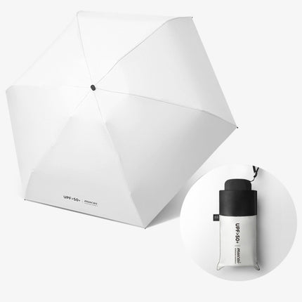 Mini Portable Umbrella Rain Women Windproof Durable 5 Folding Sun Umbrellas(White)-garmade.com
