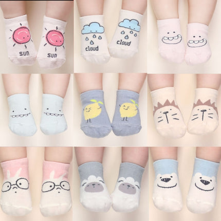 3 Pairs Autumn and Winter Cotton Non-slip Children Baby Cartoon Floor Socks, Size:1-3 Years Old(Red Sun)-garmade.com