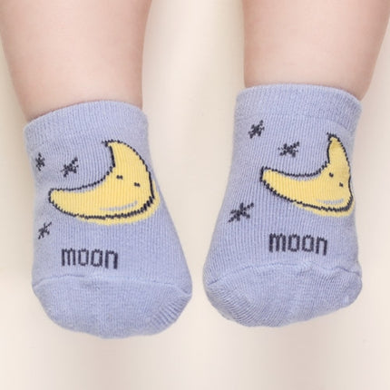 3 Pairs Autumn and Winter Cotton Non-slip Children Baby Cartoon Floor Socks, Size:1-3 Years Old(Yellow Moon)-garmade.com
