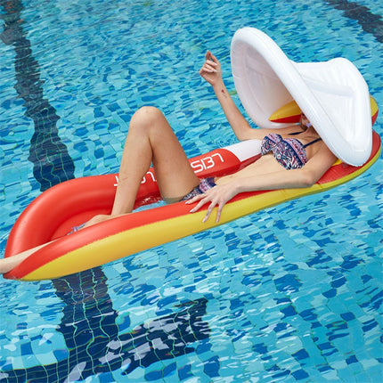 Inflatable Sunshade Water Floating Bed PVC Foldable Recliner with Removable Awning, Size:160 x 90cm(Red)-garmade.com