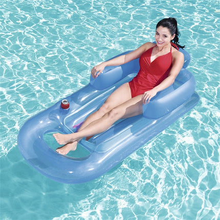 Single Water Inflatable Bed Back Luxury Chair Adult Inflatable Floating Row with Armrest & Cup Hole, Size:161 x 84cm(Blue)-garmade.com