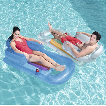 Single Water Inflatable Bed Back Luxury Chair Adult Inflatable Floating Row with Armrest & Cup Hole, Size:161 x 84cm(Blue)-garmade.com