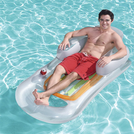 Single Water Inflatable Bed Back Luxury Chair Adult Inflatable Floating Row with Armrest & Cup Hole, Size:161 x 84cm(Transparent)-garmade.com