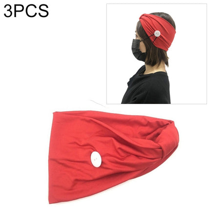 3 PCS Headband Headscarf Sports Yoga Knitted Sweat-absorbent Hair Band with Mask Anti-leash Button(Red)-garmade.com