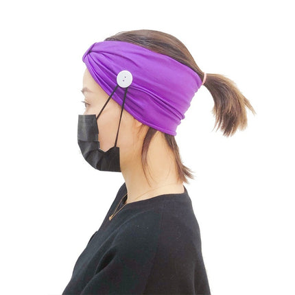 3 PCS Headband Headscarf Sports Yoga Knitted Sweat-absorbent Hair Band with Mask Anti-leash Button(Purple)-garmade.com