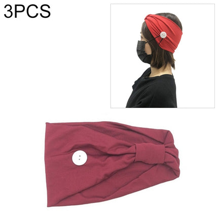 3 PCS Headband Headscarf Sports Yoga Knitted Sweat-absorbent Hair Band with Mask Anti-leash Button(Deep Red)-garmade.com