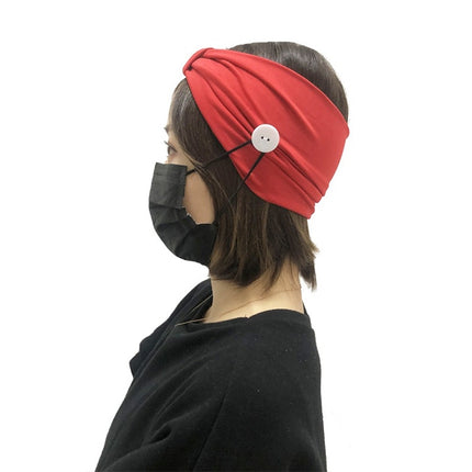 3 PCS Headband Headscarf Sports Yoga Knitted Sweat-absorbent Hair Band with Mask Anti-leash Button(Deep Red)-garmade.com