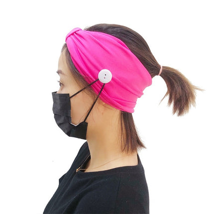 3 PCS Headband Headscarf Sports Yoga Knitted Sweat-absorbent Hair Band with Mask Anti-leash Button(Rose Red)-garmade.com