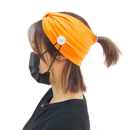 3 PCS Headband Headscarf Sports Yoga Knitted Sweat-absorbent Hair Band with Mask Anti-leash Button(Orange)-garmade.com