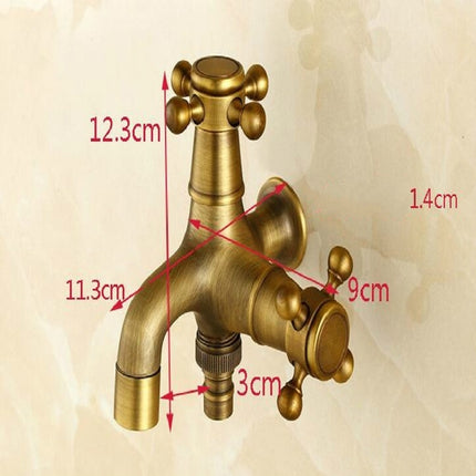 Copper Antique Washing Machine Faucet one Point two Pairs Single Cold 4 Points Faucet-garmade.com