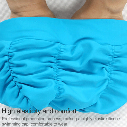 Women Earmuffs Pleated Cloth Swimming Cap(Lake Blue)-garmade.com