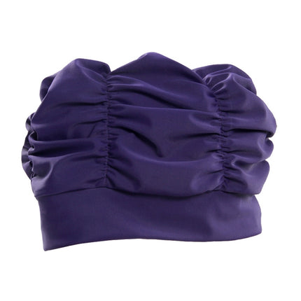 Women Earmuffs Pleated Cloth Swimming Cap(Purple)-garmade.com