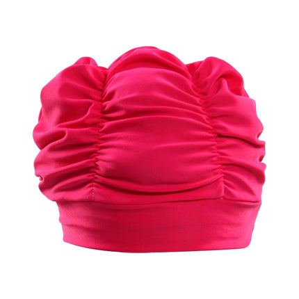 Women Earmuffs Pleated Cloth Swimming Cap(Rose)-garmade.com